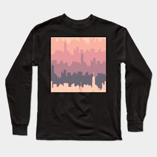 New York Pink Skyline Pattern Long Sleeve T-Shirt